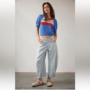 We The Free Good Luck Mid Rise Stripe Barrel Jean